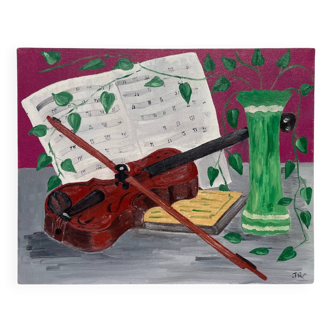 Still life with vase and violin