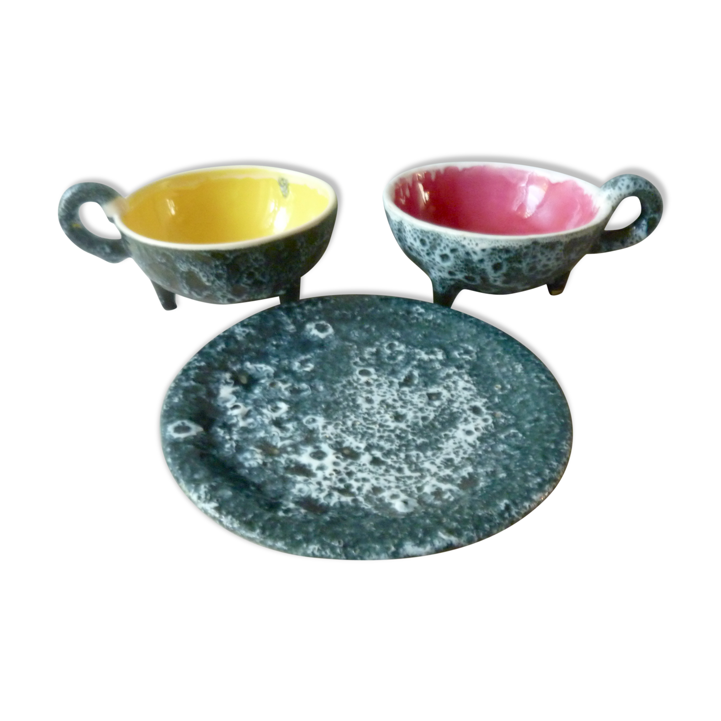 Set of 2 bowls and 1 Luc Vallauris ceramic plate from the 60s