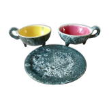 Set of 2 bowls and 1 Luc Vallauris ceramic plate from the 60s