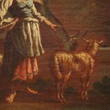 17th century bucolic landscape painting with figures, pastoral scene