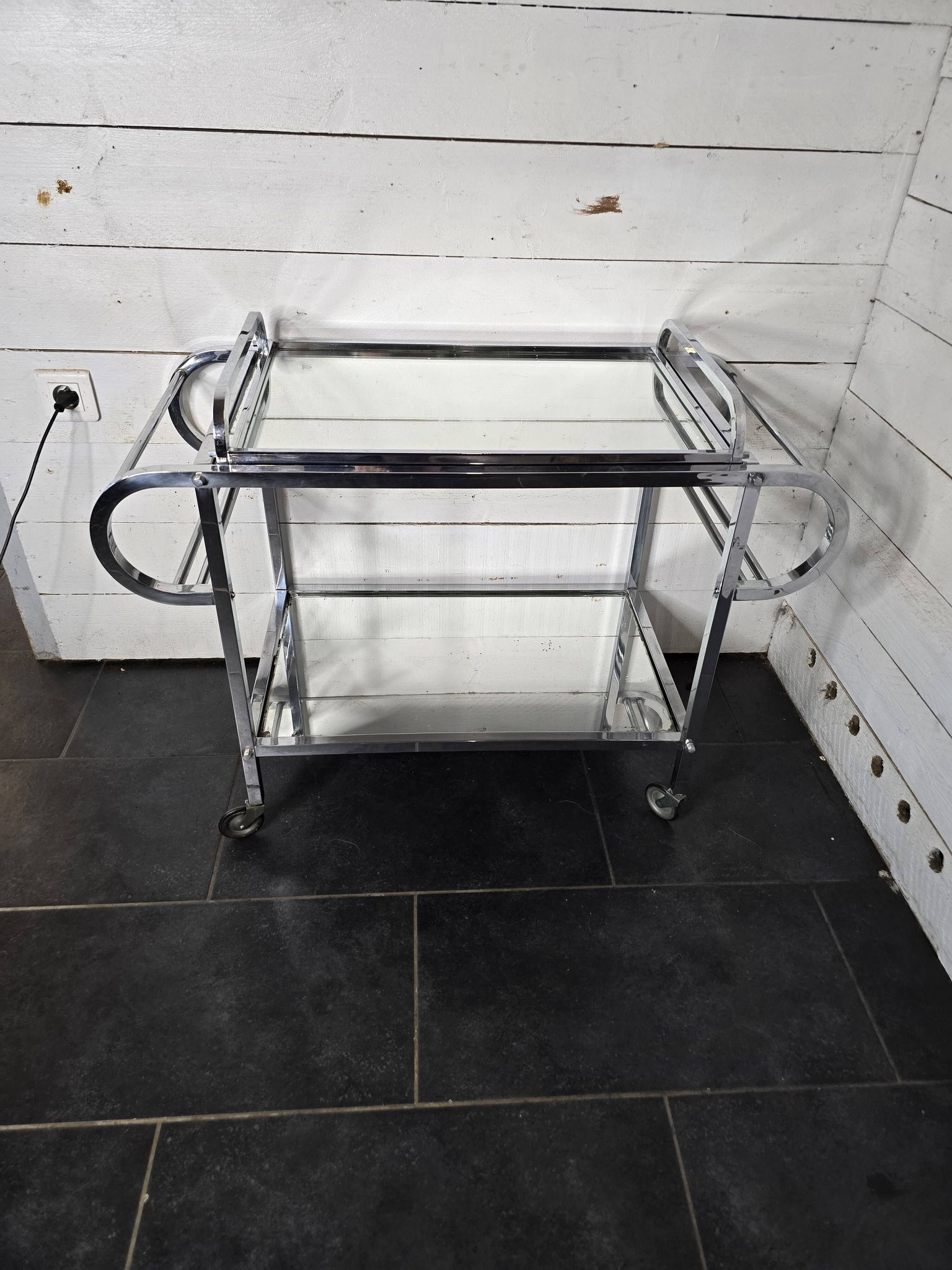 Art Deco trolley on wheels in chromed metal, 1930s