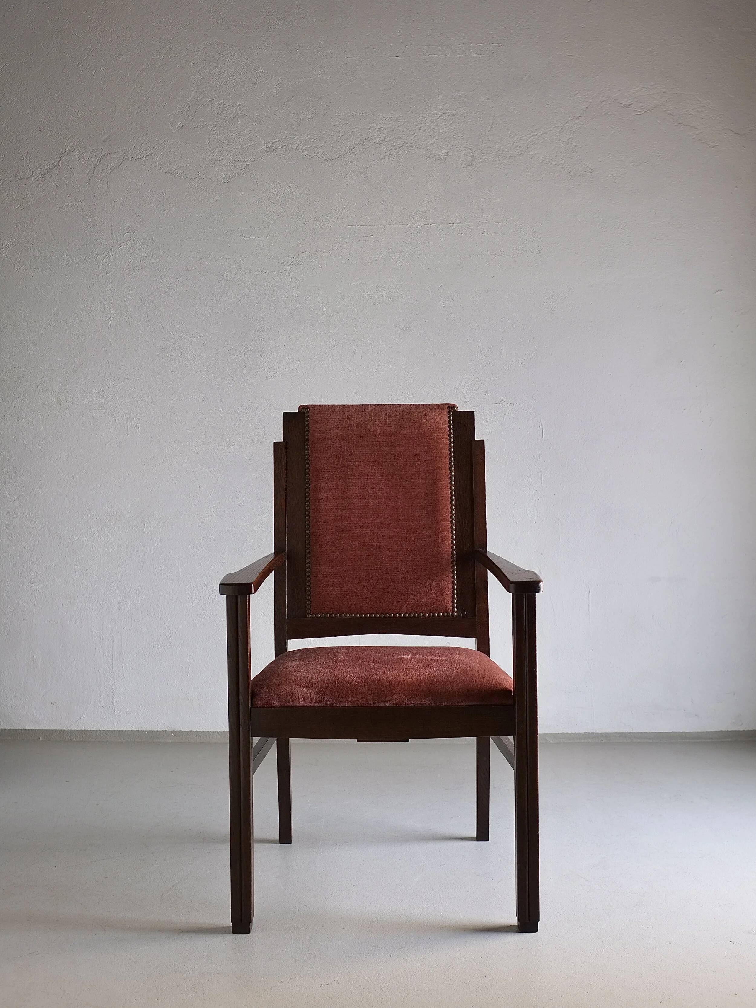 Paire De Fauteuils En Bois Années 1920 – Assise Confortable – Rembourrage Cuir