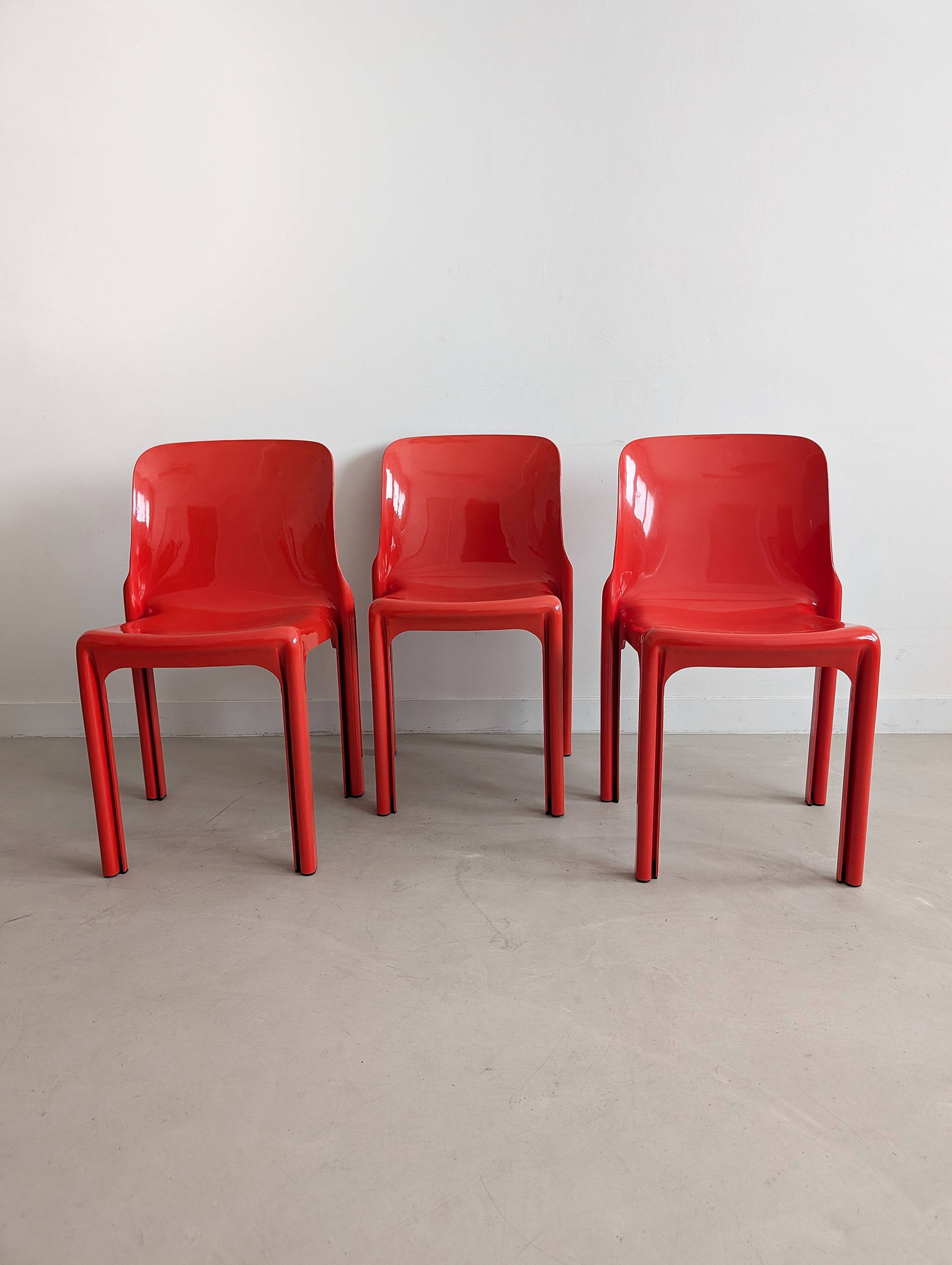 Red 'Selene' Dining Set by Vico Magistretti for Artemide 1960s