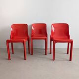 Ensemble de salle à manger rouge « Selene » par Vico Magistretti pour Artemide, années 1960
