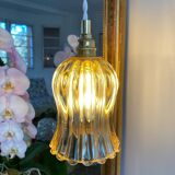 Pair of portable lamps with vintage amber glass globes