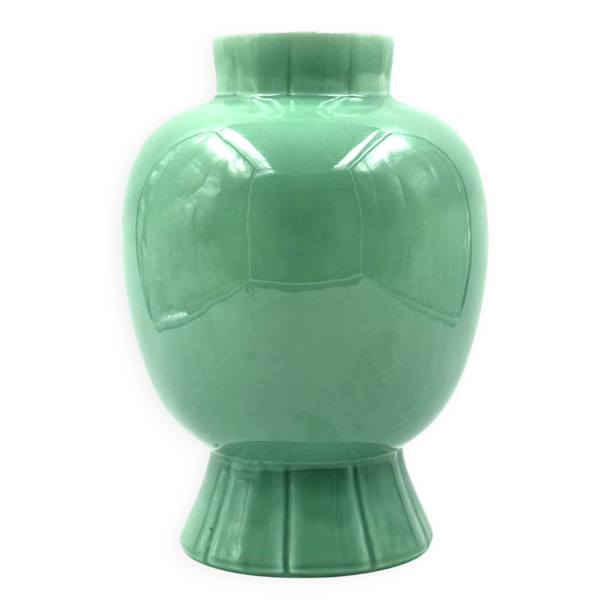 Paul Millet, Art Deco green ceramic vase, Sevres France 1930s