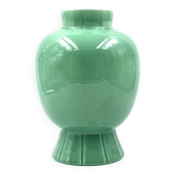 Paul Millet, Art Deco green ceramic vase, Sevres France 1930s