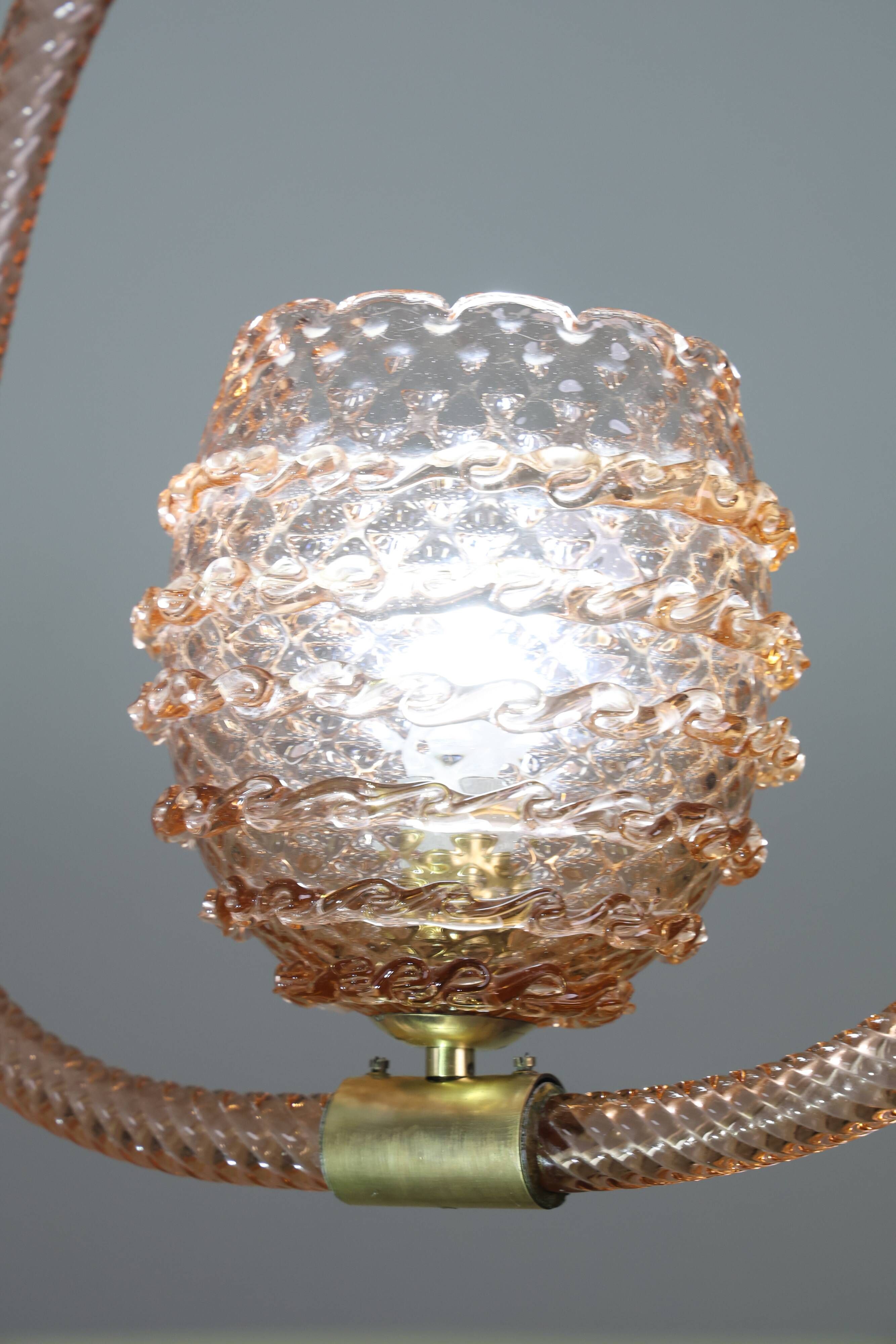 Amazing Pink Art Deco Barovier e Toso Chandelier, Glass Murano, 1940s