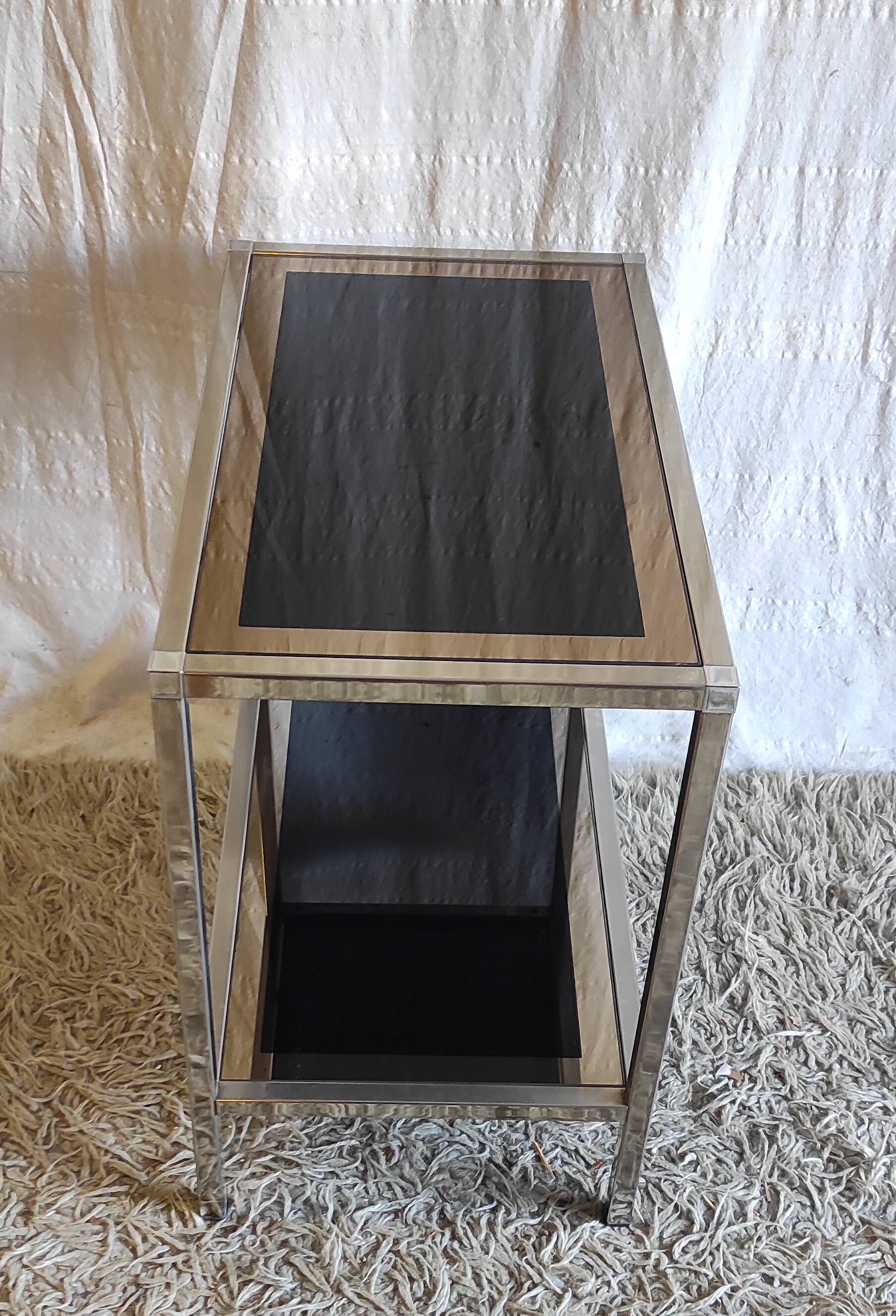 Chrome/gold metal and black/gold glass console - 70s/80s