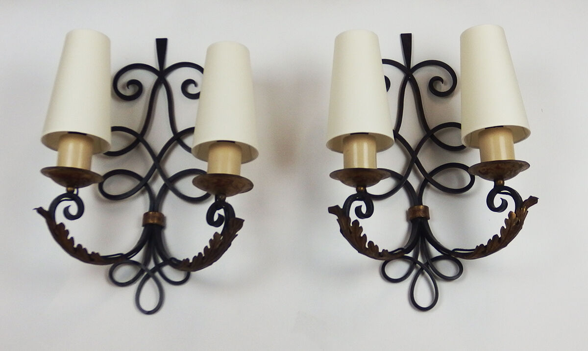 Pair of Wrought Iron Art Deco wall lamps