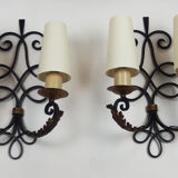 Pair of Wrought Iron Art Deco wall lamps