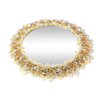 Spectacular mirror with backlighting in gilded brass and crystal glass by Palwa, Germany.