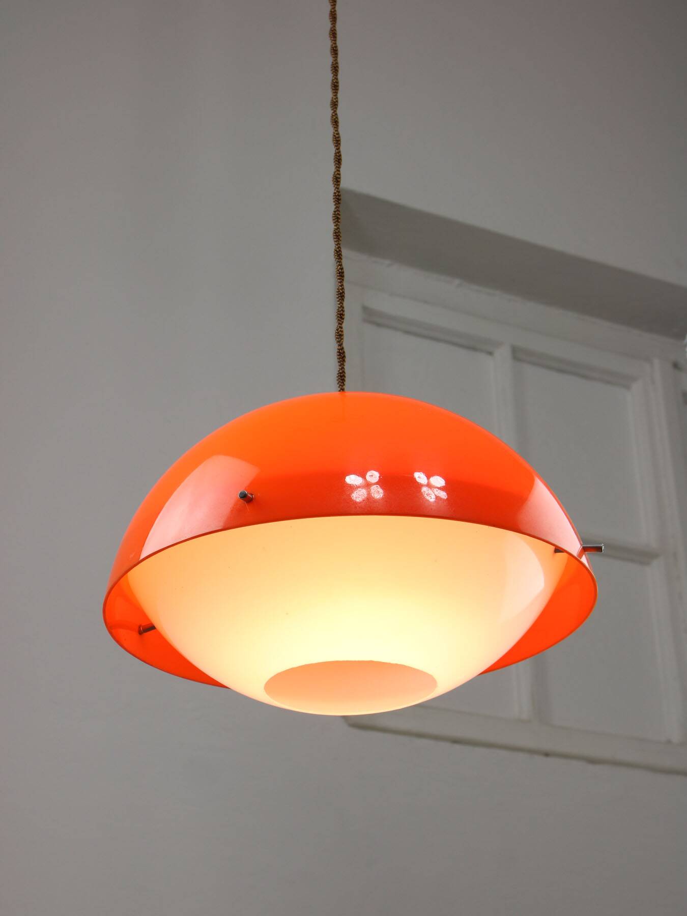 Italian space age orange plexiglass pendant lamp, 1970s