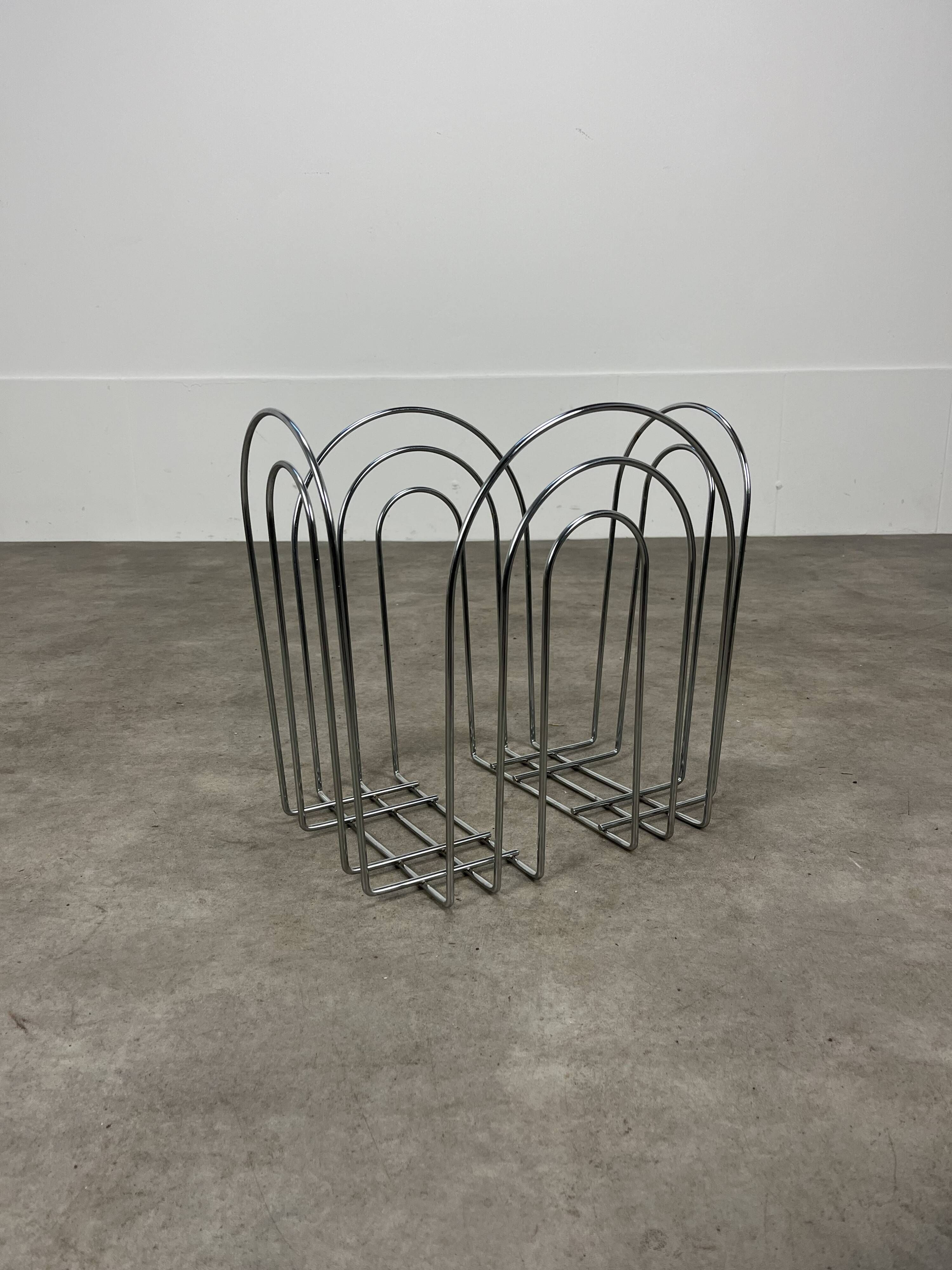 Postmodern magazine rack 80s chrome metal vintage memphis