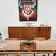 Italian walnut and chrome dining table with 4 drawers