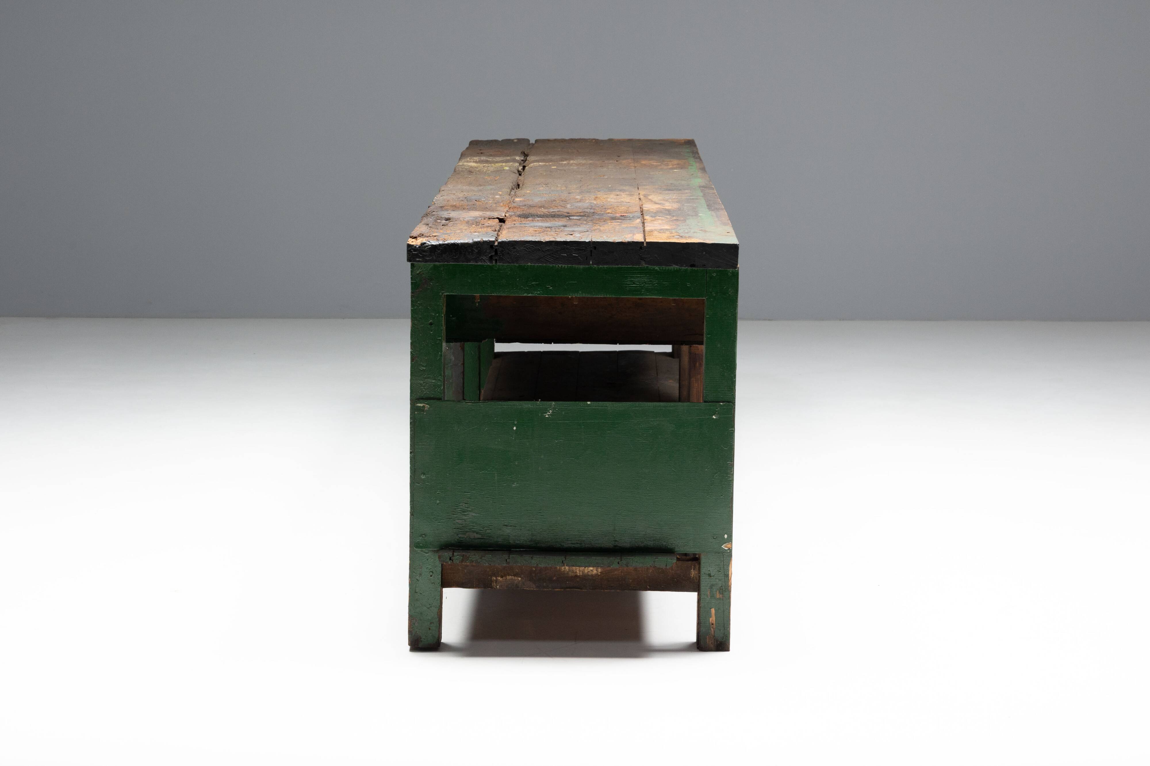 Rustic Industrial Workbench, France, Early 20th Century