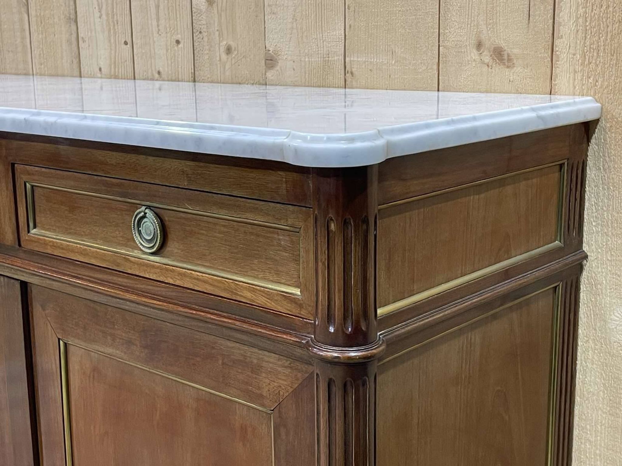 Louis xvi style sideboard from the 1950s in mahogany, oak and white marble top