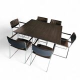 Arco dining set by Arnold Merckx with a rare Arco matching table 1980s black leather / black top