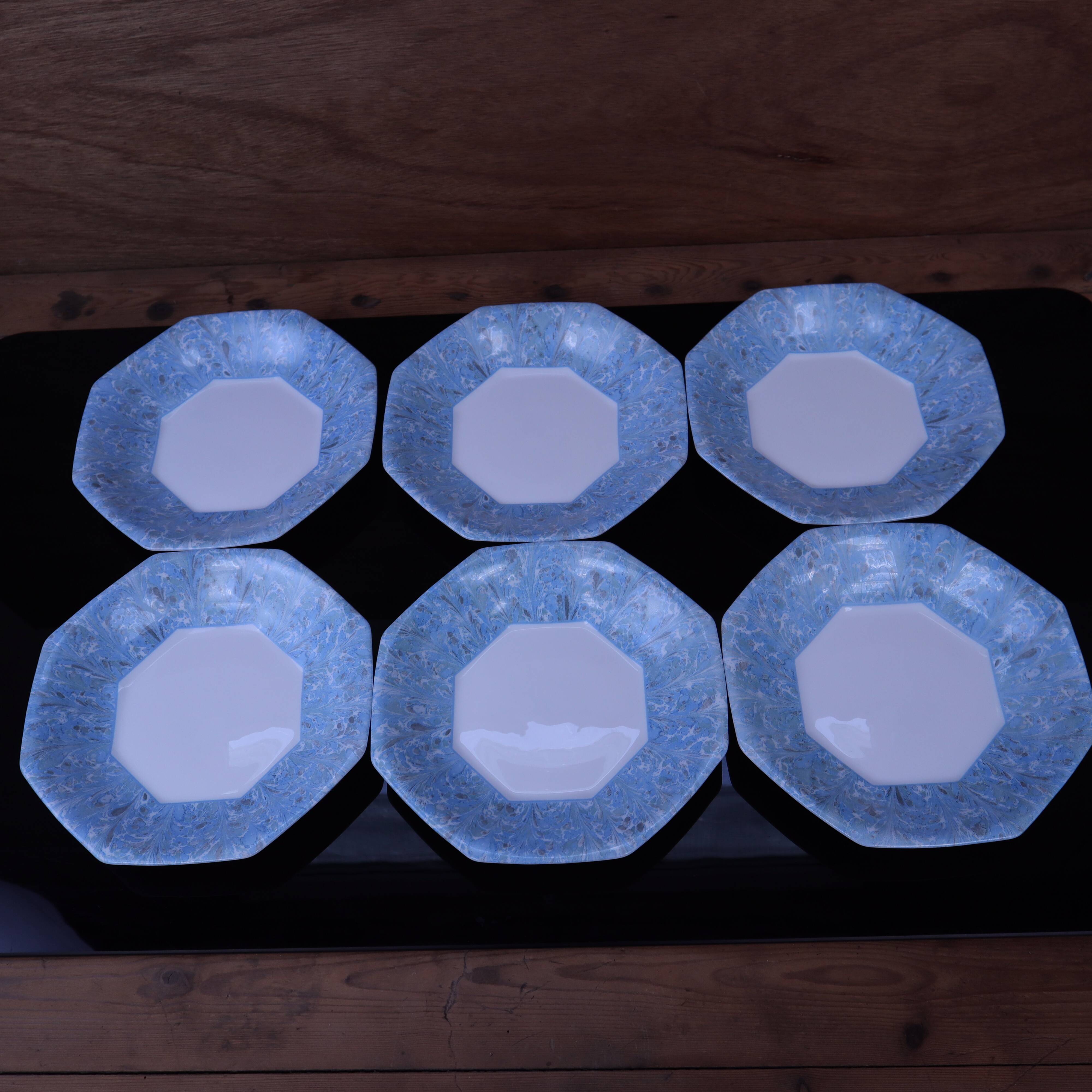 6 vintage octagonal deep plates Arcopal