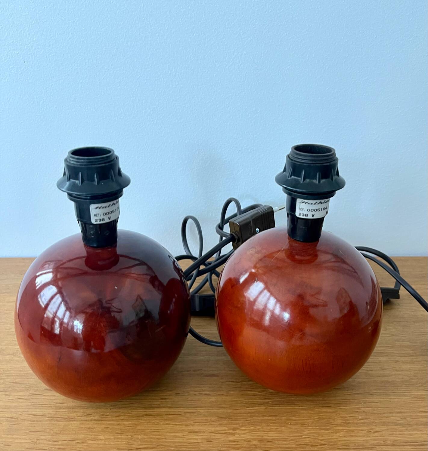Pair of wooden ball lamp bases