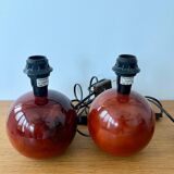 Pair of wooden ball lamp bases