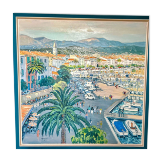 Large painting of sanary sur mer by pierre godet