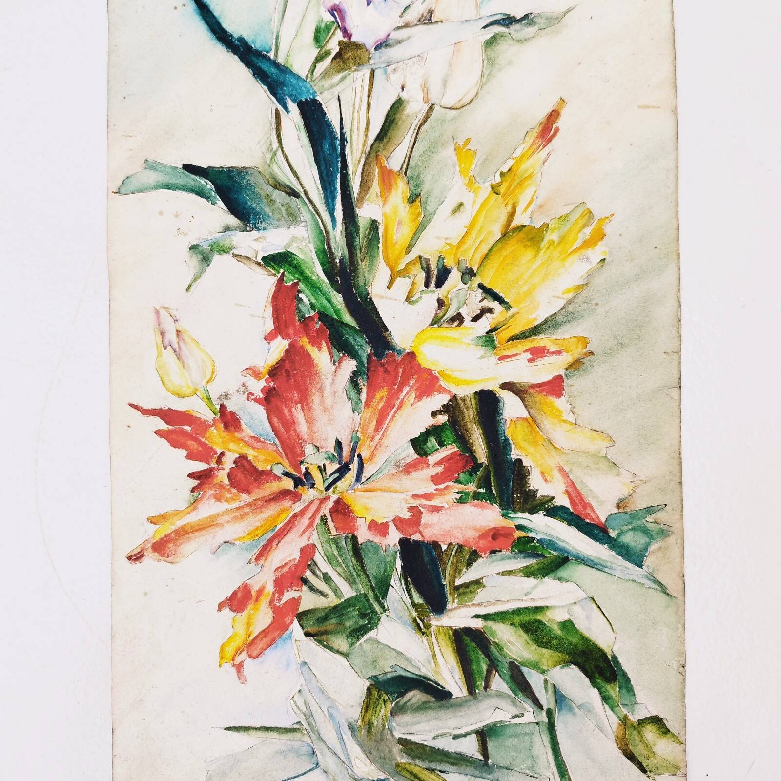 Watercolor bouquet of iris signed vintage