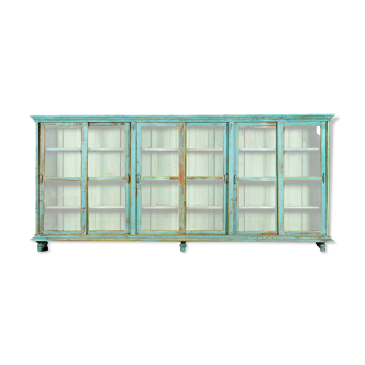 Large wooden window with turquoise patina