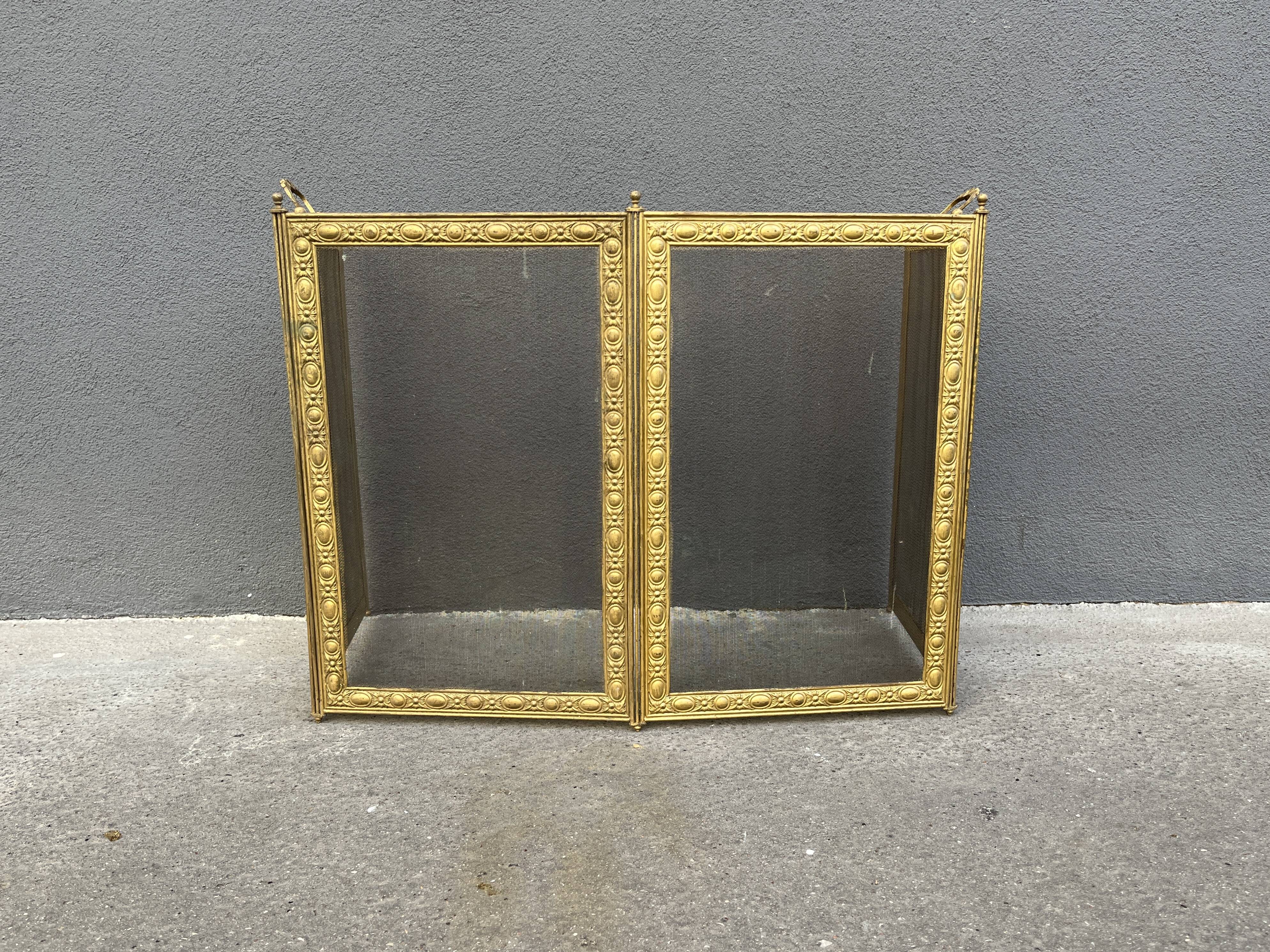 Antique 19th century fireplace screen, Bouhon Frères spark arrester