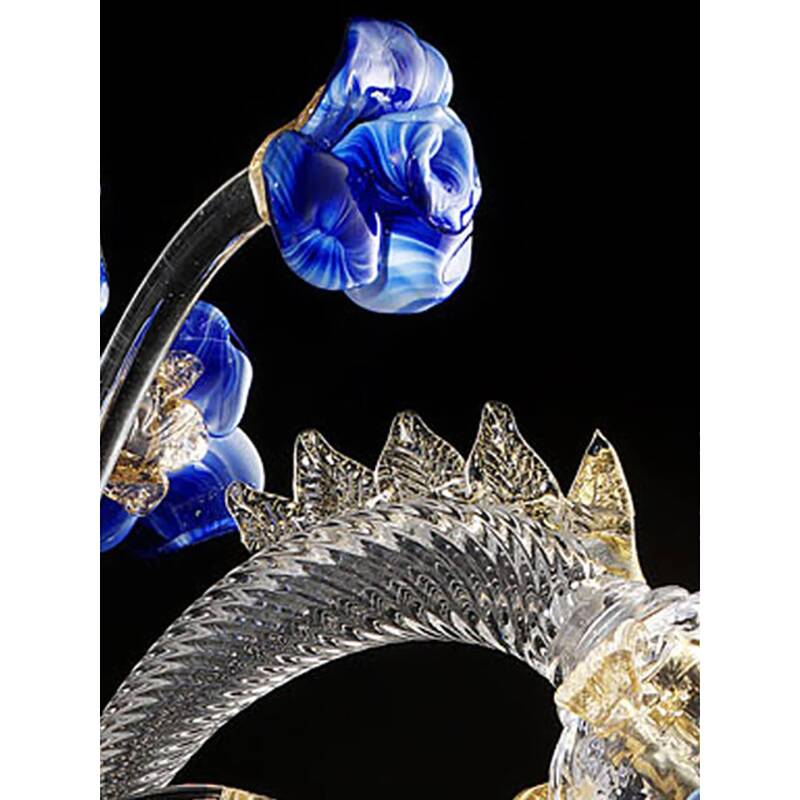 Venetian Blue and Gold Flowers Glass Chandelier