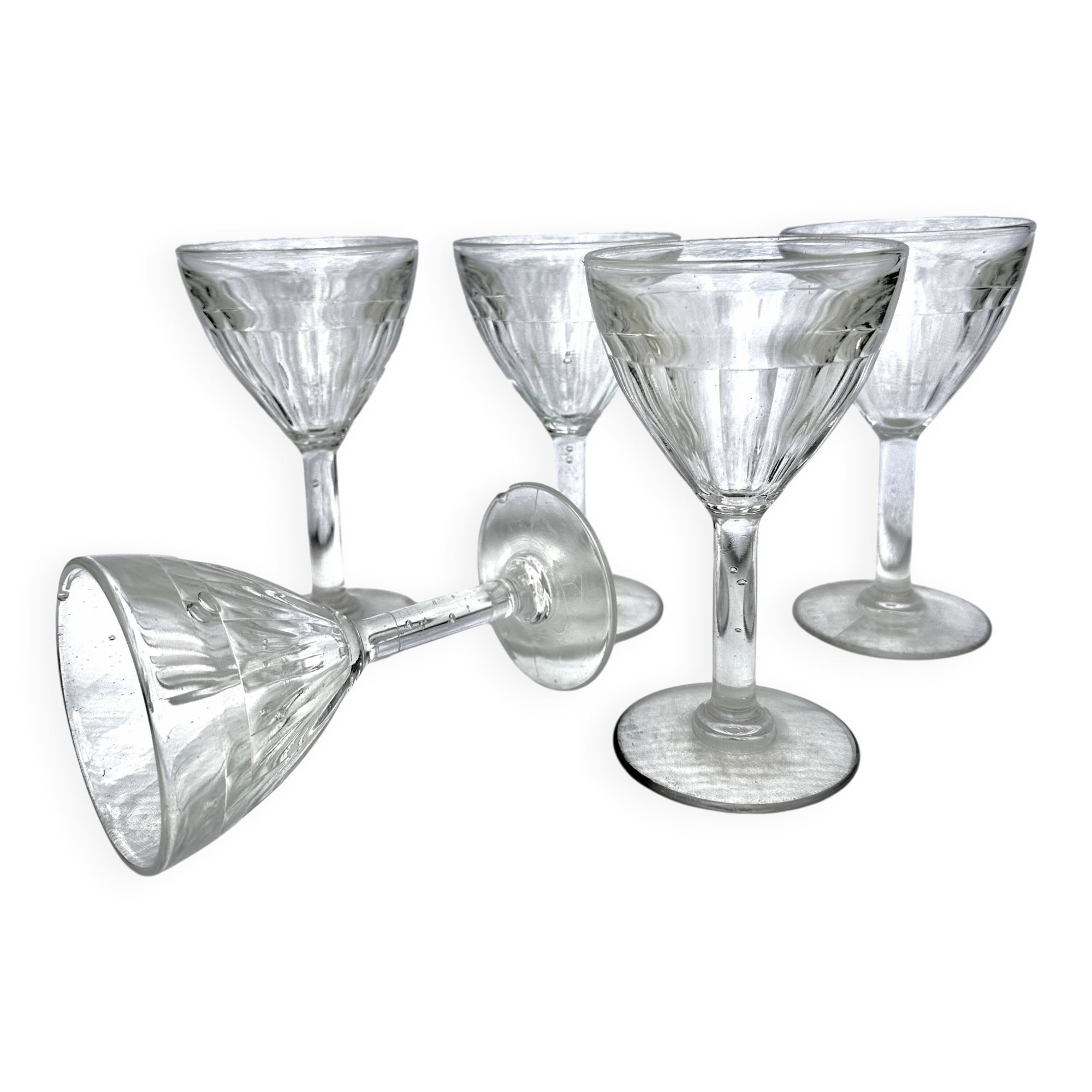Set of 5 blown glass goblets in Art Deco style, circa 1900.