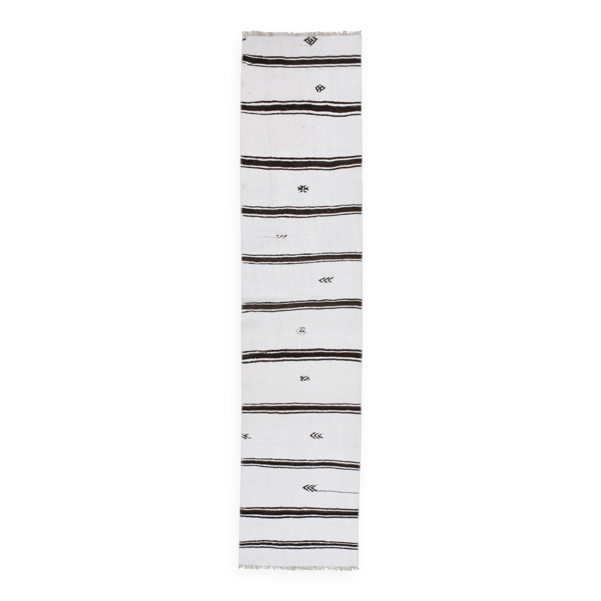 White Brown Striped Turkish Runner Rug, 70x310Cm