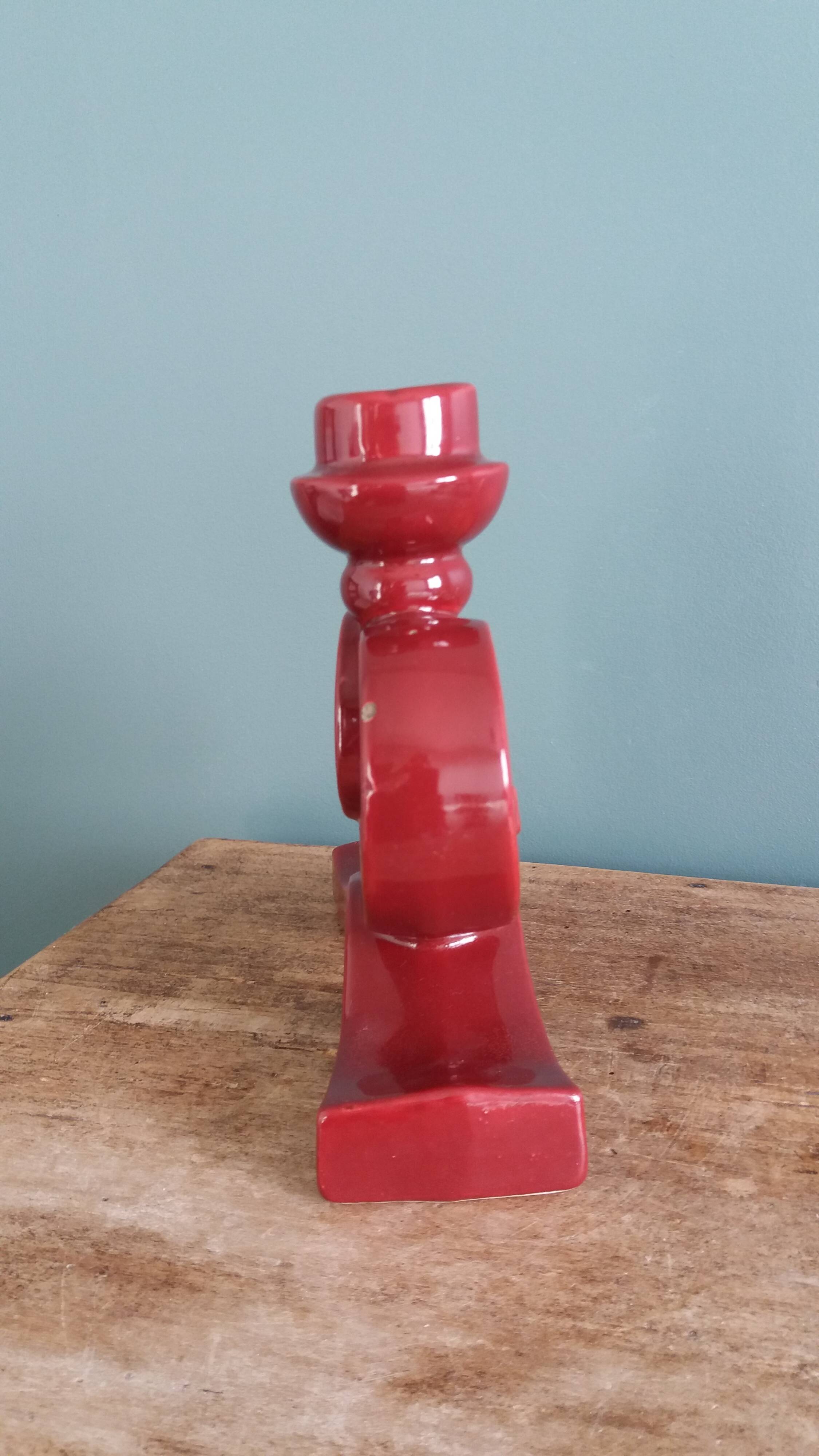 Art Deco ceramic candlestick, burgundy