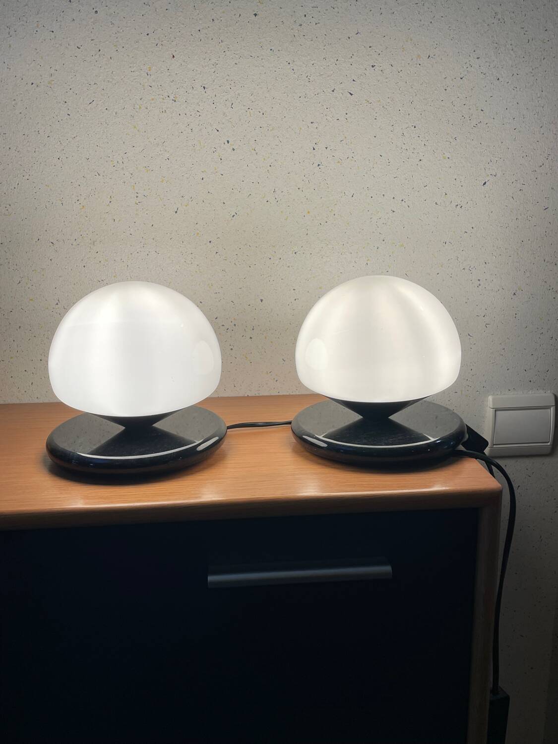 Glass and marble mushroom lamps