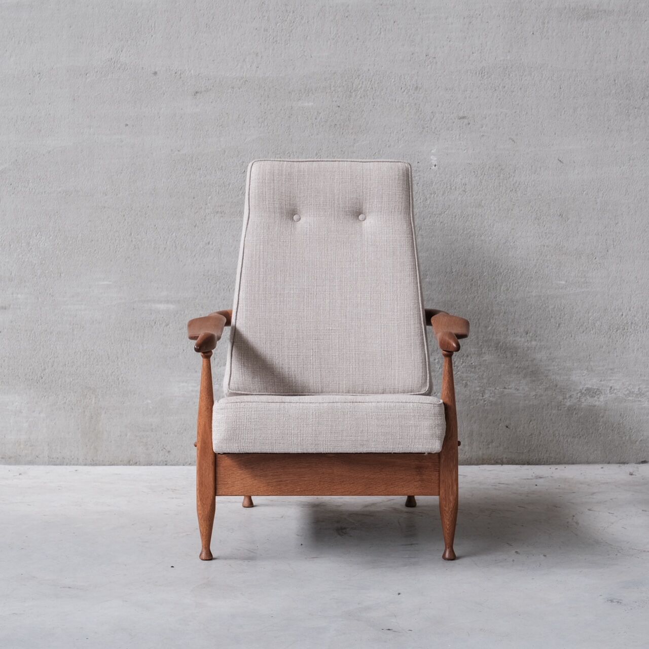 Guillerme et Chambron Oak Mid-Century French Upholstered Armchair