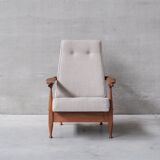 Guillerme et Chambron Oak Mid-Century French Upholstered Armchair