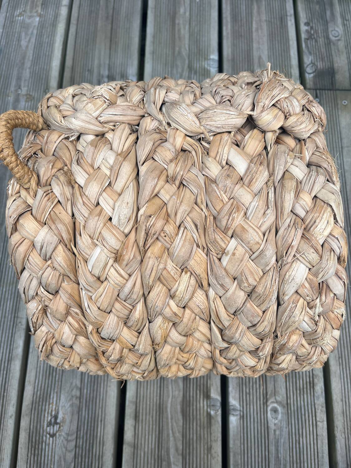 70s woven pouf footstool