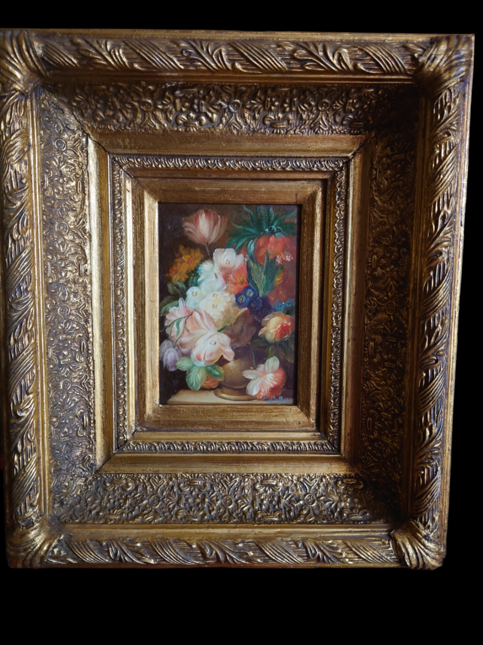 Oil on wood signed gilded frame XX centuries
