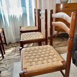 Set of 6 1960s wooden and rope chairs