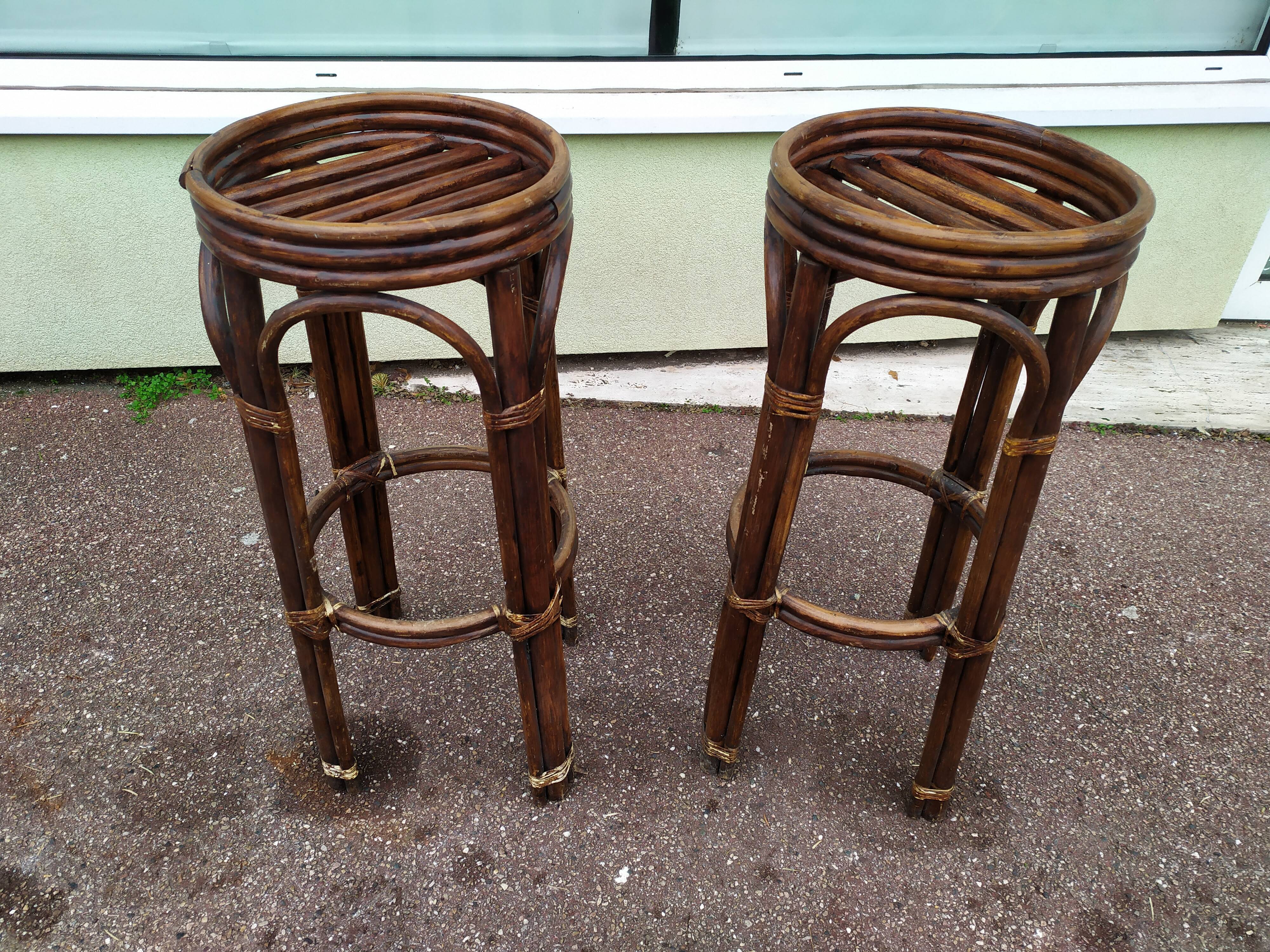 Set Bar + 2 rattan stool bamboo cannage