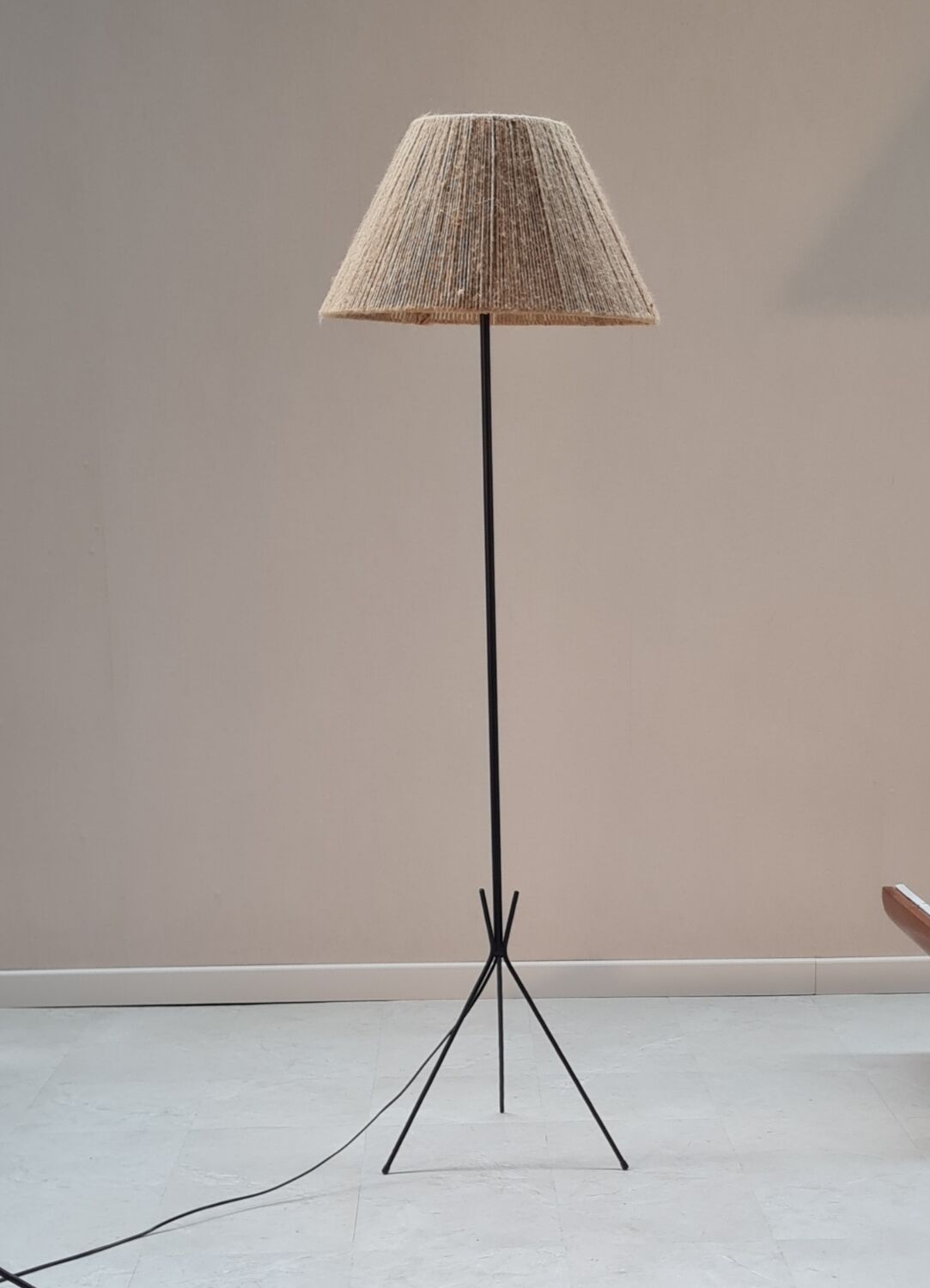 Wrought iron tripod floor lamp 1960