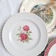 6 blue and pink dinner plates