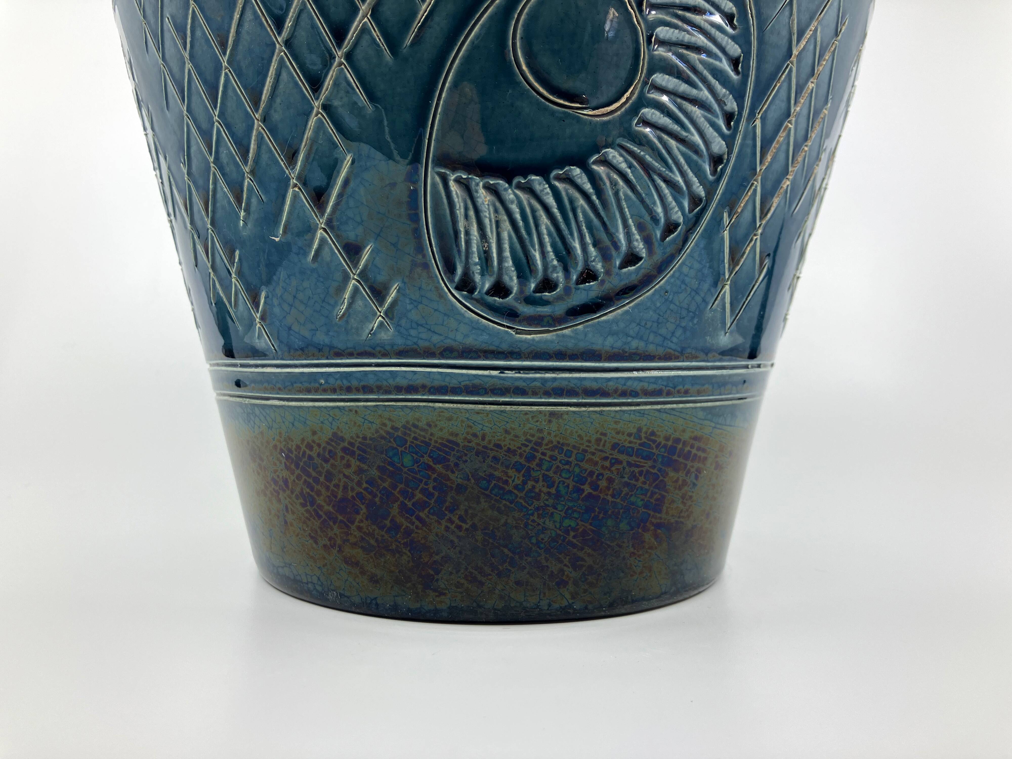Large blue and green glazed ceramic planter • Ü Keramik • 1960-70
