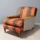 Pair of antique armchairs with velvet and fabric poufs, Italy, 20th century