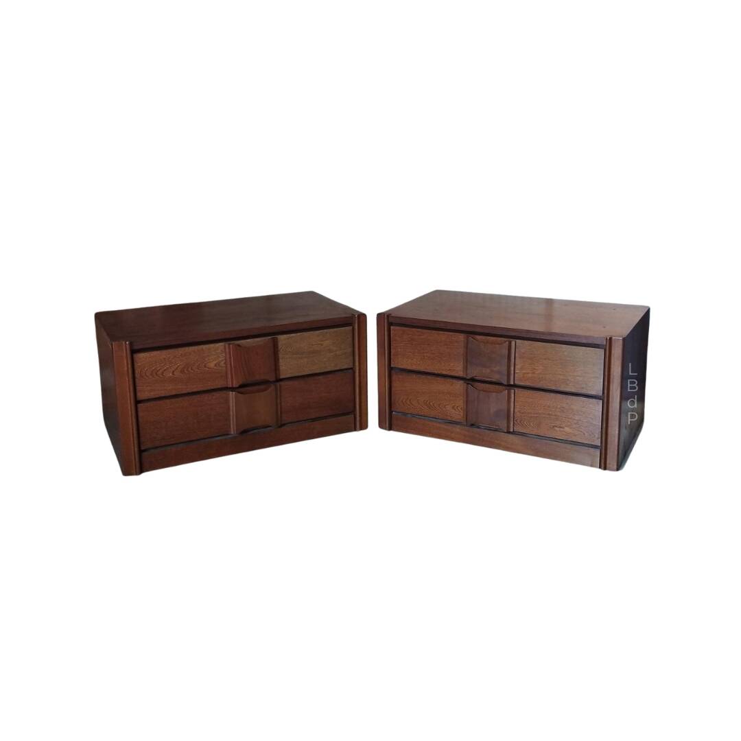 Pair of vintage Scandinavian design modules, bedside table, chest of drawers, sideboard, table.