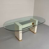 Thonet designer glass dining table with crackled lacquer finish, 1980s vintage