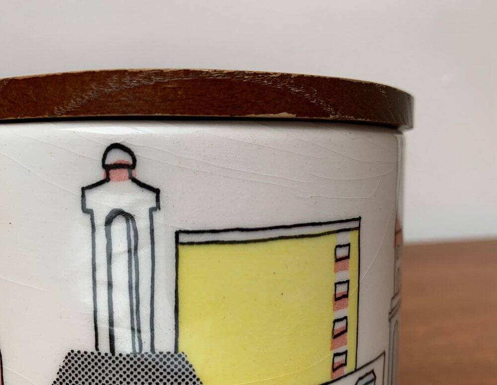 German ceramic box or mid-century biscuit jar with a teak lid by SMF Schramberg Keramik, 1960s