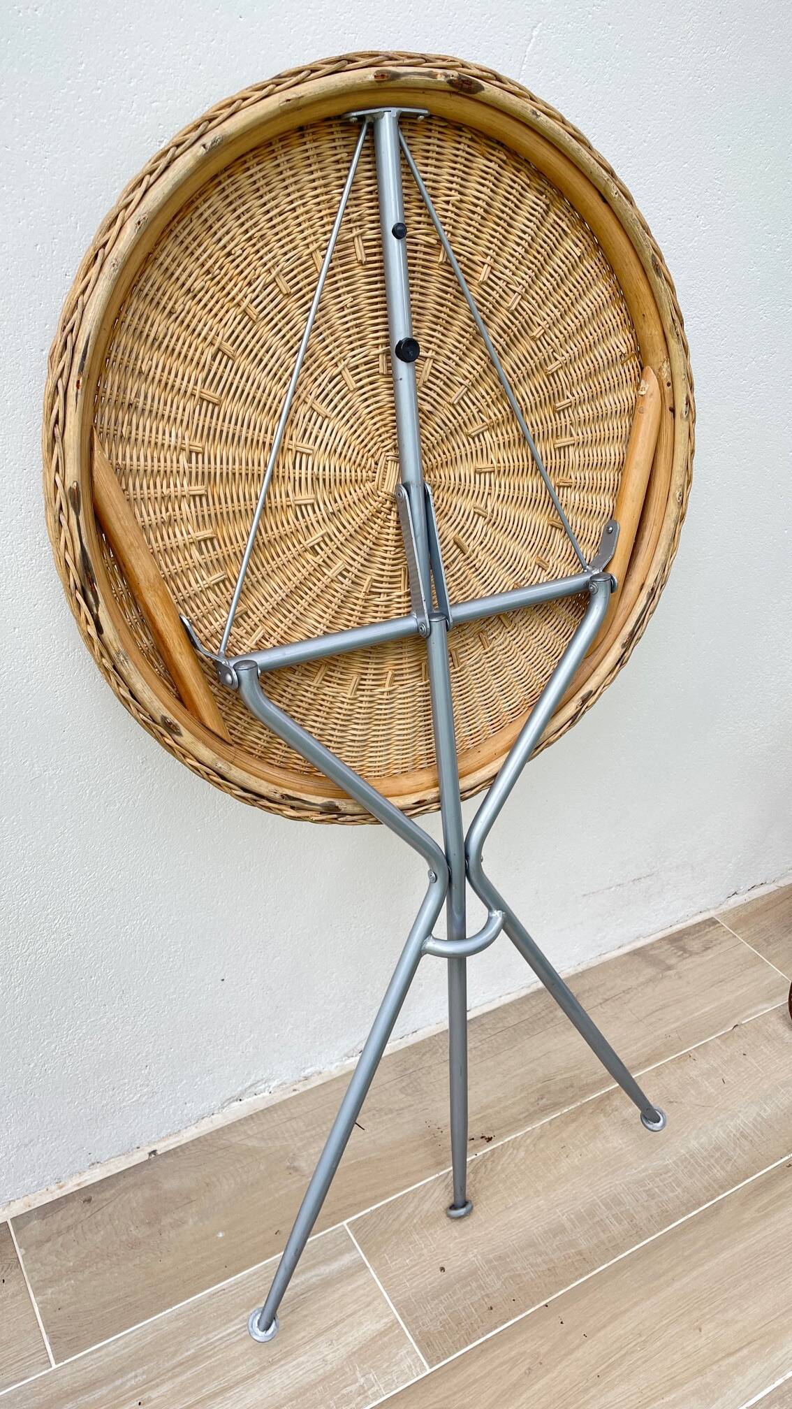 Rattan and lacquered metal folding table