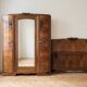 Walnut bedroom set: wardrobe and bed in solid wood.
