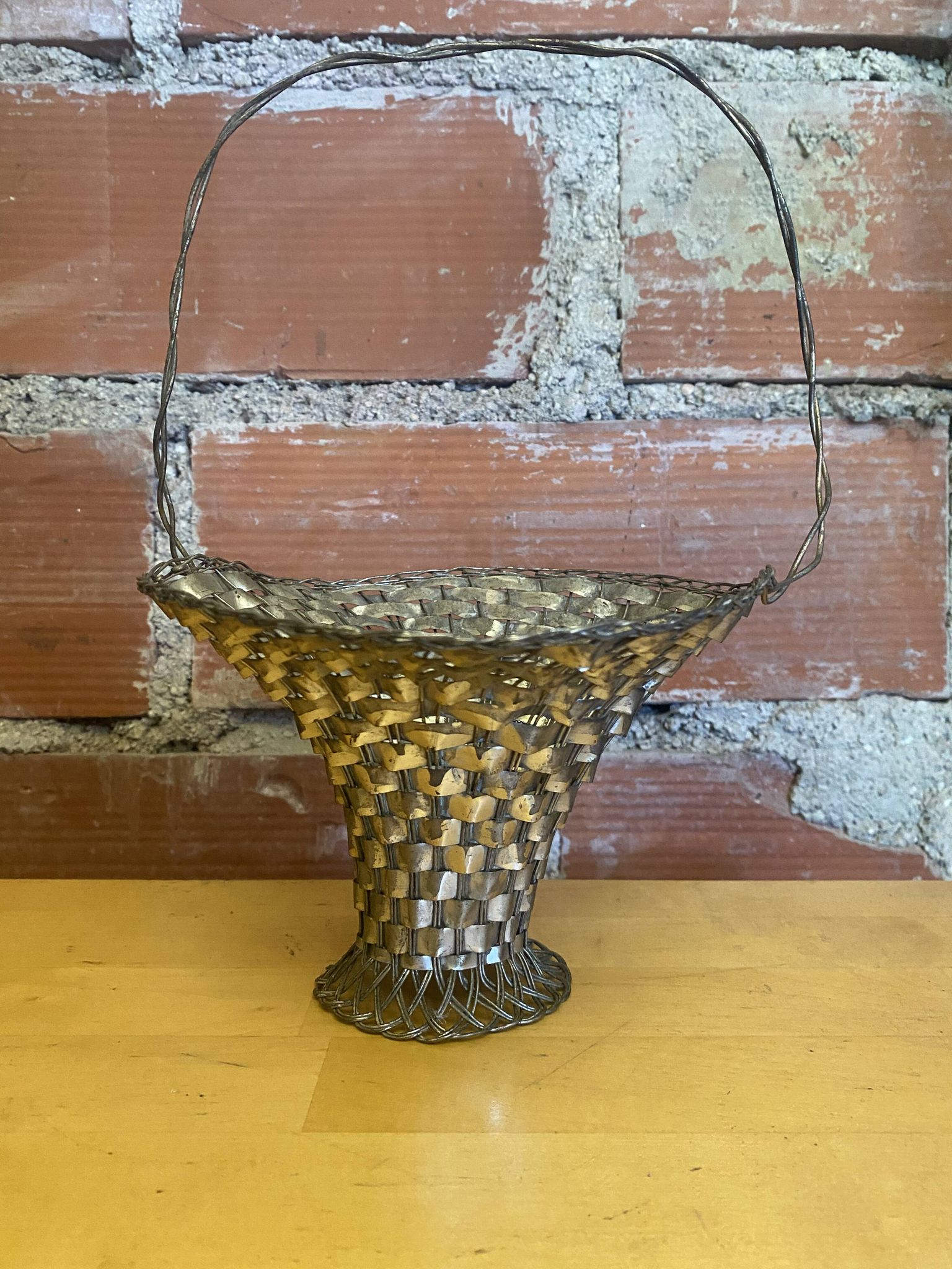 Vintage Silver-Plated Woven Basket #E015